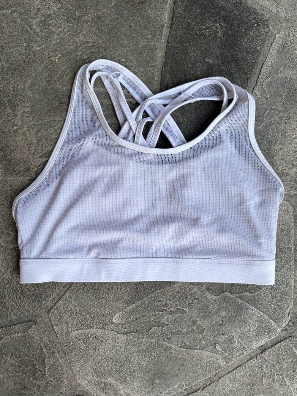 Fabletics Double Layered Strappy White Sports Bra - Large